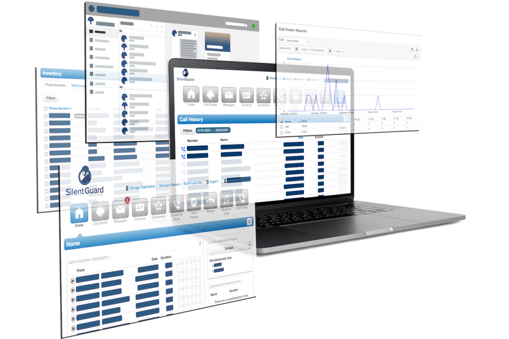 Silent Guard Hosted PBX Portal Screens