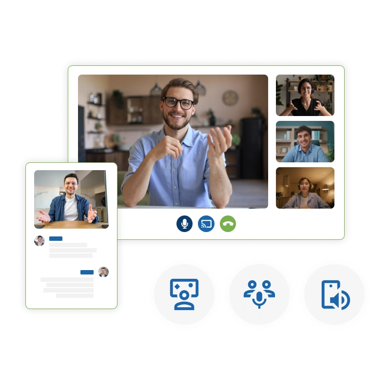 The AxxHD meeting view on desktop and mobile